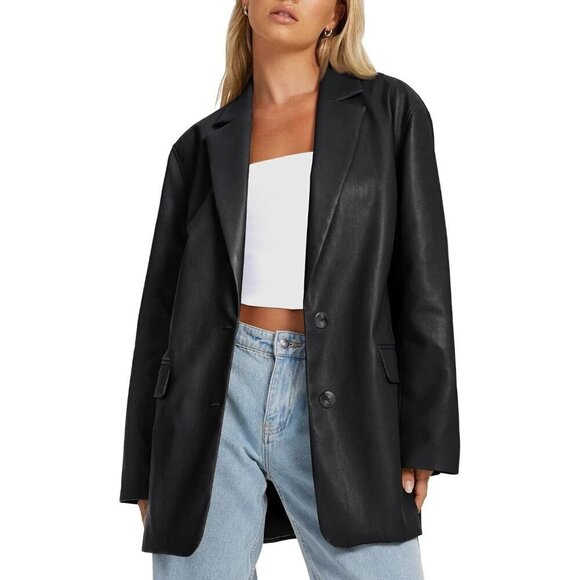 AUTOMET Womens Leather Jackets Black Faux Bomber Winter Coat Fashion 2024 - Picture 1 of 7